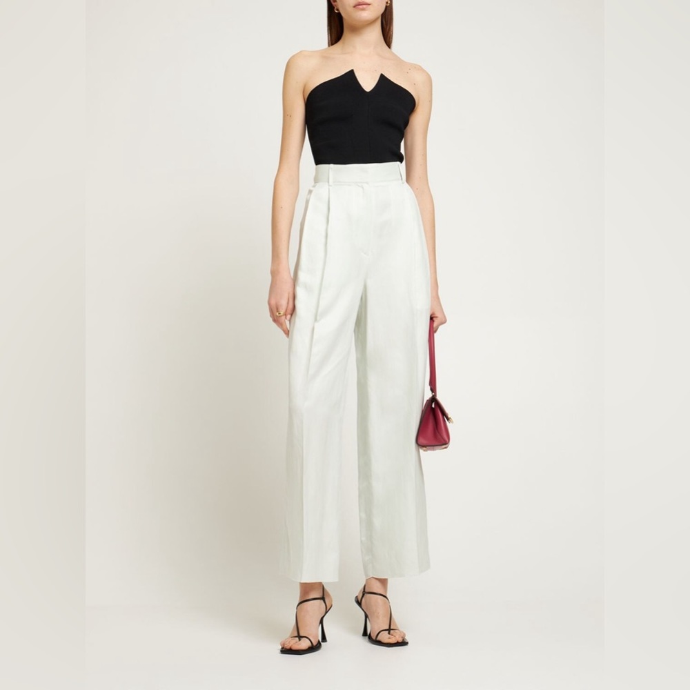 Salvatore Ferragamo Cream Viscose Tailored Dress Pants IT 50 Designer Luxe Italy